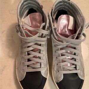Stylish Women's High-Top Sneakers in Silver and Pink P448